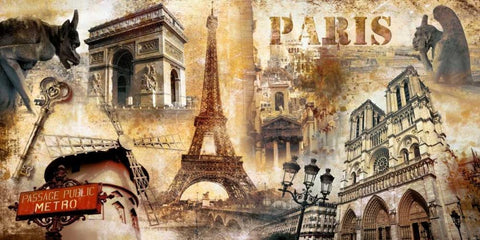 Collage Paris 01 Black Ornate Wood Framed Art Print with Double Matting by Robert, Paul