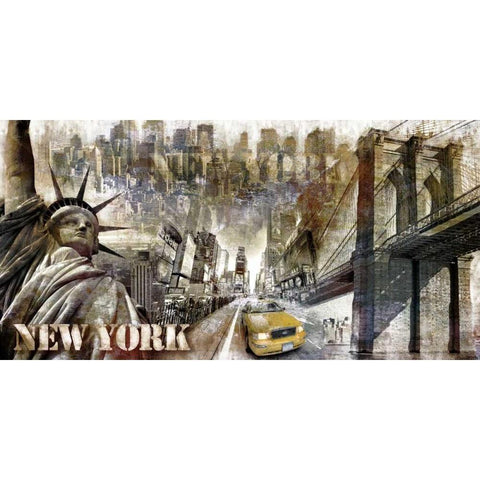 New York 02 Gold Ornate Wood Framed Art Print with Double Matting by Robert, Paul