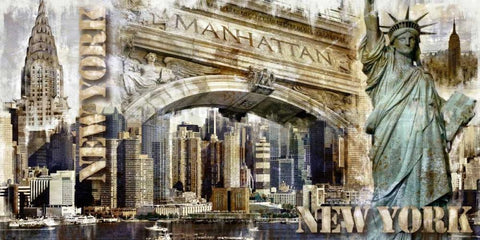 New York 01 Black Ornate Wood Framed Art Print with Double Matting by Robert, Paul