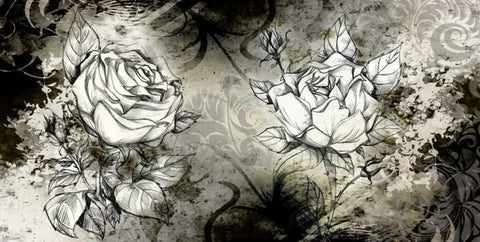 Retro Roses I Black Ornate Wood Framed Art Print with Double Matting by Willow, Susan P.