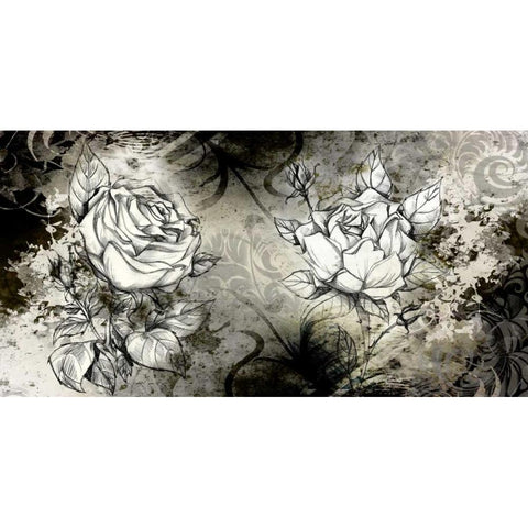 Retro Roses I Black Modern Wood Framed Art Print with Double Matting by Willow, Susan P.