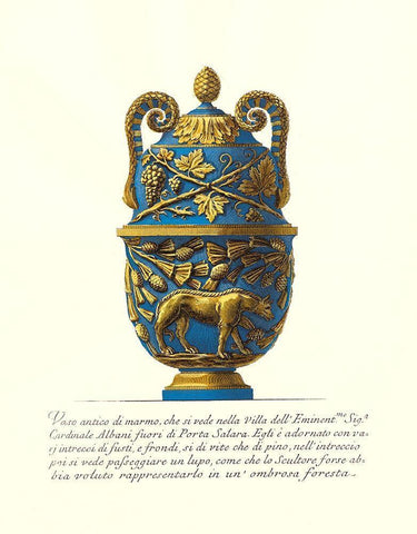 Blue Urn II Black Ornate Wood Framed Art Print with Double Matting by Piranesi