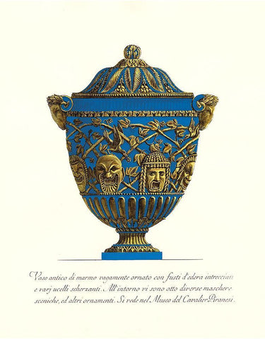 Blue Urn III Black Ornate Wood Framed Art Print with Double Matting by Piranesi