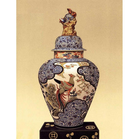 Oriental Blue Vase I Gold Ornate Wood Framed Art Print with Double Matting by Unknown