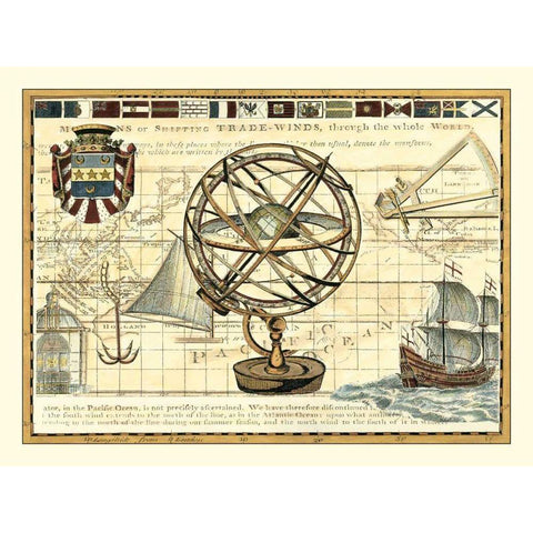 Nautical Map I White Modern Wood Framed Art Print by Bookman, D.