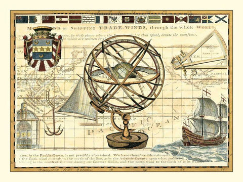 Nautical Map I White Modern Wood Framed Art Print with Double Matting by Bookman, D.