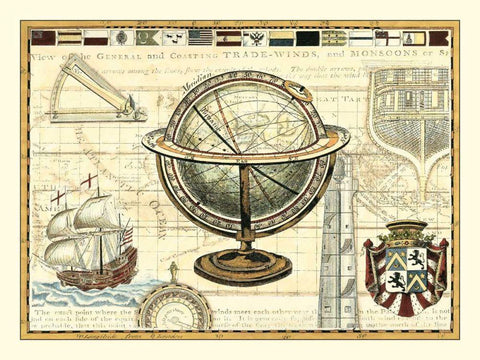 Nautical Map II White Modern Wood Framed Art Print with Double Matting by Bookman, D.