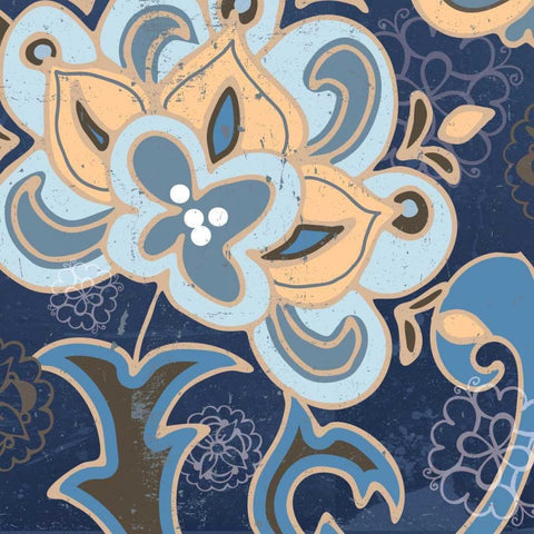 Paisley Blossom Blue I Black Ornate Wood Framed Art Print with Double Matting by Mark, Leslie