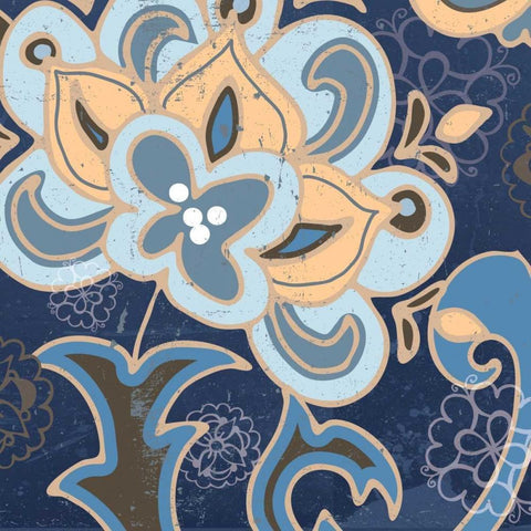 Paisley Blossom Blue I White Modern Wood Framed Art Print by Mark, Leslie