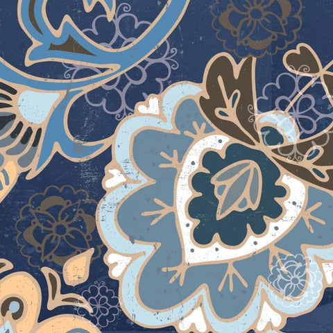 Paisley Blossom Blue II Black Ornate Wood Framed Art Print with Double Matting by Mark, Leslie