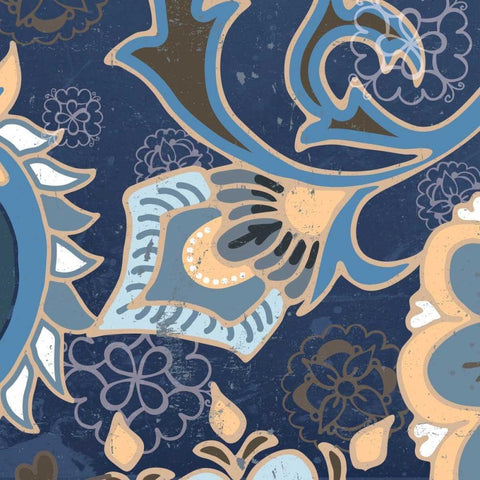 Paisley Blossom Blue III White Modern Wood Framed Art Print by Mark, Leslie