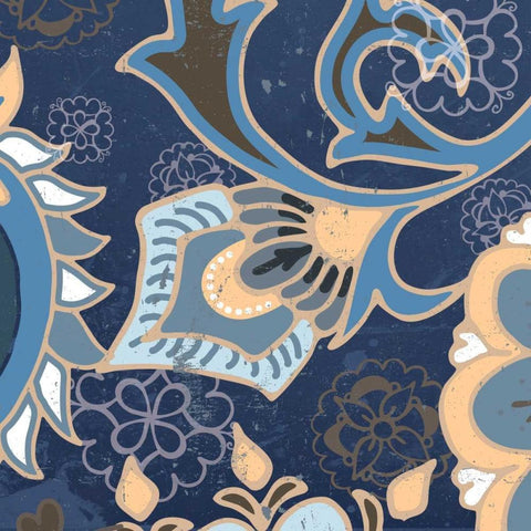 Paisley Blossom Blue III Black Ornate Wood Framed Art Print with Double Matting by Mark, Leslie