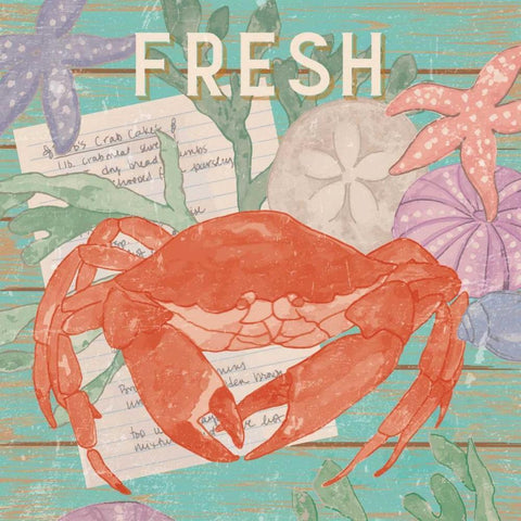 Fresh Seafood I White Modern Wood Framed Art Print by Mark, Leslie