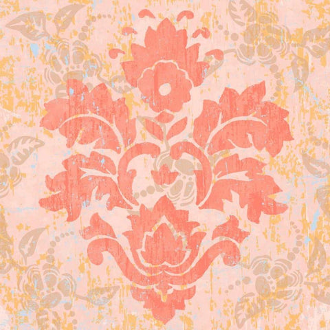 Damask Stamp V Gold Ornate Wood Framed Art Print with Double Matting by Mark, Leslie