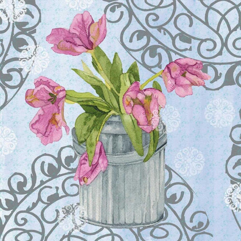 Garden Gate Flowers I White Modern Wood Framed Art Print with Double Matting by Mark, Leslie