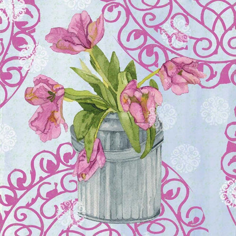 Garden Gate Flowers III White Modern Wood Framed Art Print with Double Matting by Mark, Leslie