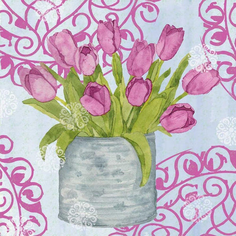 Garden Gate Flowers IV White Modern Wood Framed Art Print with Double Matting by Mark, Leslie