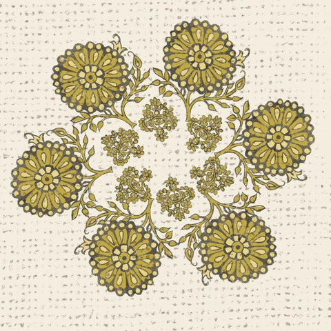 Block Print Mandala II Gold Ornate Wood Framed Art Print with Double Matting by Zarris, Chariklia