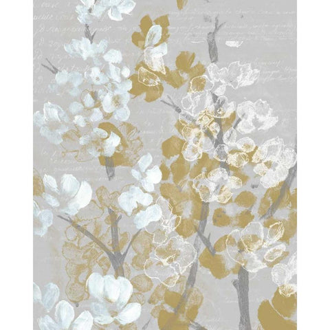 Mustard on Grey Blooms I Gold Ornate Wood Framed Art Print with Double Matting by Goldberger, Jennifer