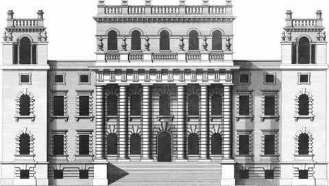 Custom Vintage Facade Blueprint VI Black Ornate Wood Framed Art Print with Double Matting by Hulsburgh, H.