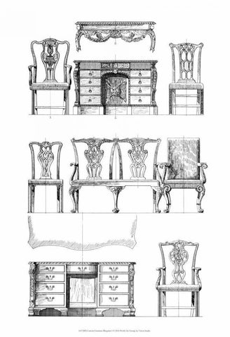 Custom Furniture Blueprint I Black Ornate Wood Framed Art Print with Double Matting by Vision Studio