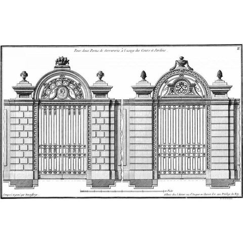 Custom Neufforge Gate Blueprint I Gold Ornate Wood Framed Art Print with Double Matting by Neufforge