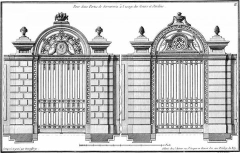 Custom Neufforge Gate Blueprint I Black Ornate Wood Framed Art Print with Double Matting by Neufforge