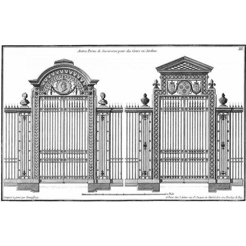 Custom Neufforge Gate Blueprint II Gold Ornate Wood Framed Art Print with Double Matting by Neufforge