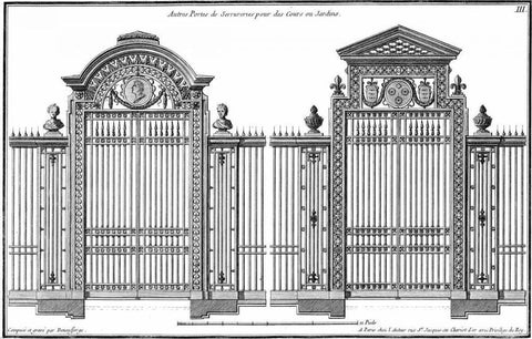 Custom Neufforge Gate Blueprint II Black Ornate Wood Framed Art Print with Double Matting by Neufforge