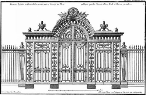 Custom Neufforge Gate Blueprint III Black Ornate Wood Framed Art Print with Double Matting by Neufforge