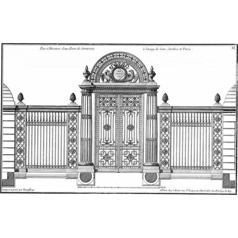 Custom Neufforge Gate Blueprint IV Gold Ornate Wood Framed Art Print with Double Matting by Neufforge