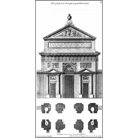 Custom Palace Facade Blueprint I Gold Ornate Wood Framed Art Print with Double Matting by Vision Studio