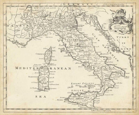 Map of Italy White Modern Wood Framed Art Print with Double Matting by Jeffreys, T.