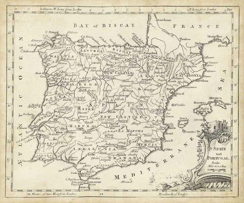 Map of Spain White Modern Wood Framed Art Print with Double Matting by Jeffreys, T.