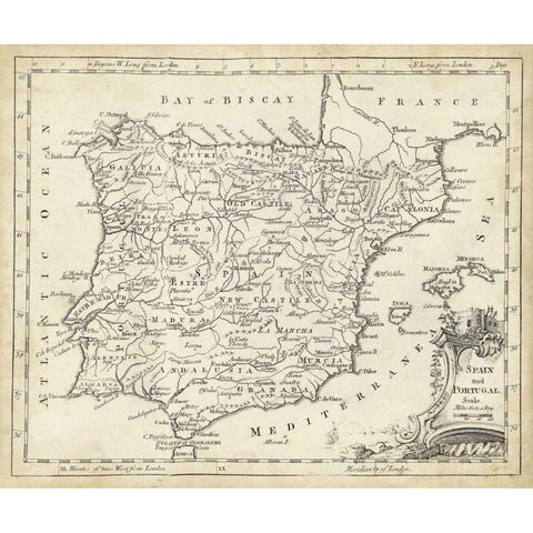 Map of Spain White Modern Wood Framed Art Print by Jeffreys, T.