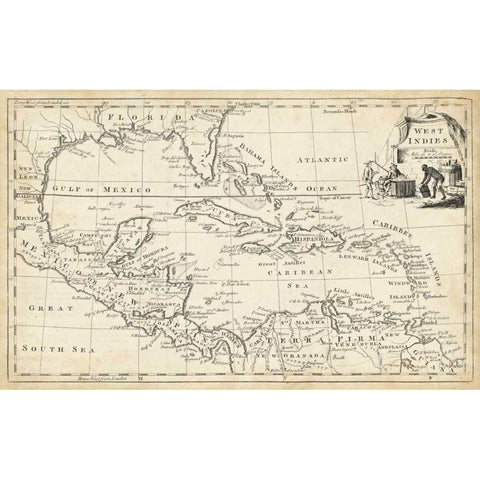 Map of West Indies Gold Ornate Wood Framed Art Print with Double Matting by Jeffreys, T.