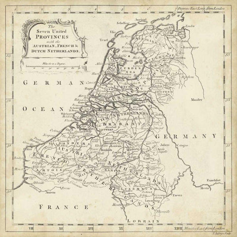 Map of Netherlands Gold Ornate Wood Framed Art Print with Double Matting by Jeffreys, T.