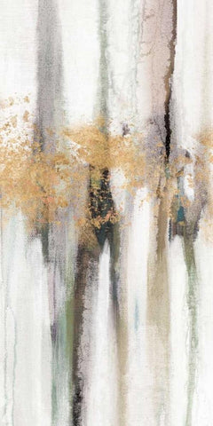 Falling Gold Leaf II White Modern Wood Framed Art Print with Double Matting by Studio W