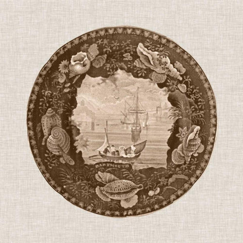 Sepia Transferware III Black Ornate Wood Framed Art Print with Double Matting by Vision Studio