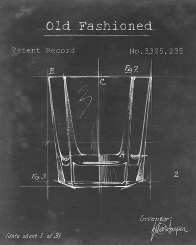 Barware Blueprint I White Modern Wood Framed Art Print with Double Matting by Harper, Ethan