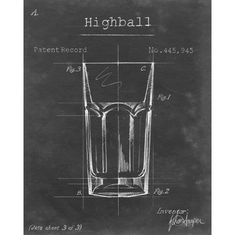 Barware Blueprint II Gold Ornate Wood Framed Art Print with Double Matting by Harper, Ethan