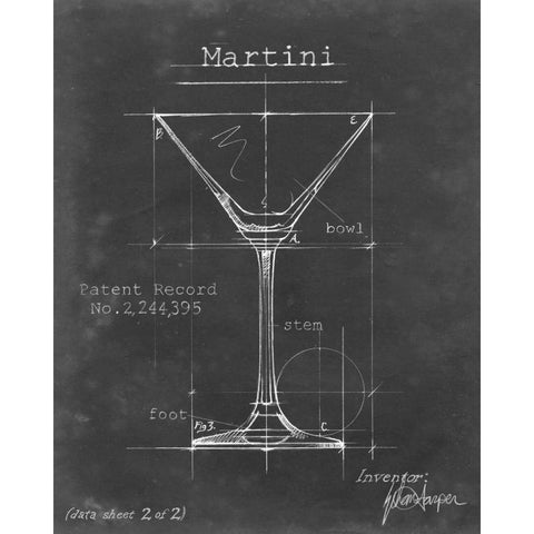 Barware Blueprint V White Modern Wood Framed Art Print by Harper, Ethan