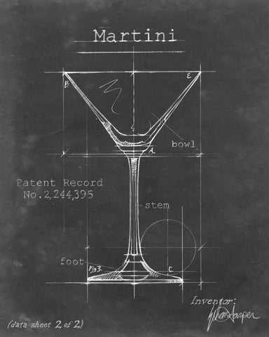 Barware Blueprint V White Modern Wood Framed Art Print with Double Matting by Harper, Ethan