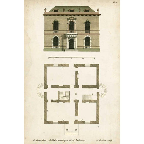 Design for a Building IV Gold Ornate Wood Framed Art Print with Double Matting by Addison, J.