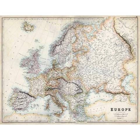 Pastel Map of Europe Gold Ornate Wood Framed Art Print with Double Matting by Swanston, G.H.