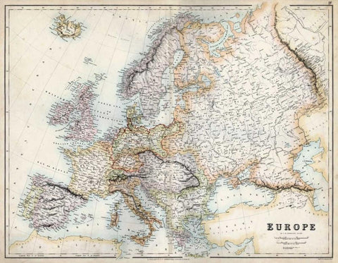 Pastel Map of Europe White Modern Wood Framed Art Print with Double Matting by Swanston, G.H.