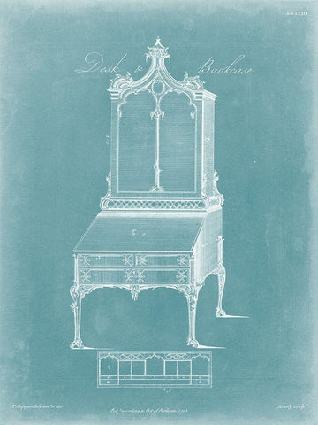Chippendale Desk and Bookcase II White Modern Wood Framed Art Print with Double Matting by Chippendale, Thomas