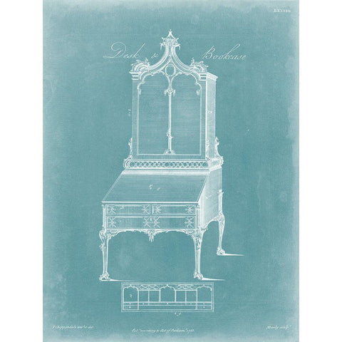 Chippendale Desk and Bookcase II White Modern Wood Framed Art Print by Chippendale, Thomas