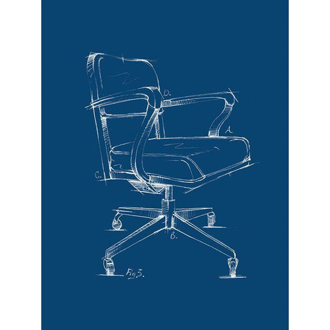Office Chair Blueprint I Gold Ornate Wood Framed Art Print with Double Matting by Harper, Ethan