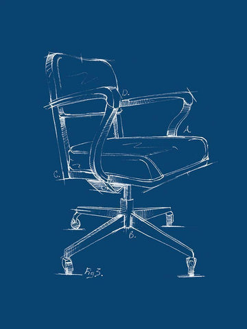 Office Chair Blueprint I Black Ornate Wood Framed Art Print with Double Matting by Harper, Ethan